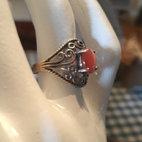 VTG Filigree Sterling Silver Pink Cat's Eye Ring - Picture 7 of 8